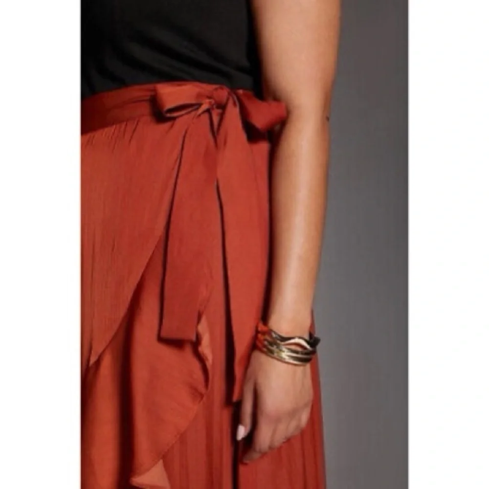 Anthropologie Maeve Ruffled Wrap Maxi Skirt Dark Orange Size 1X NWT